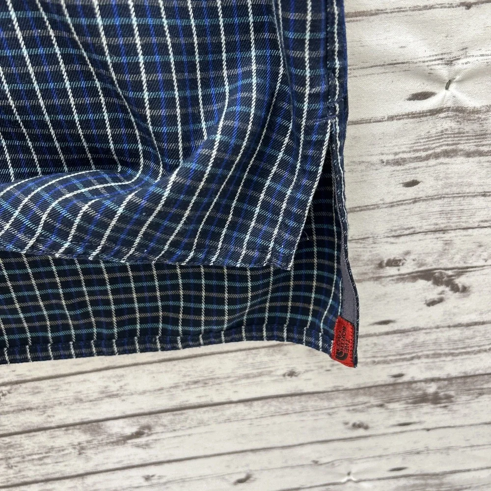 The North Face Long Sleeve Plaid Flannel Shirt Blue Men's L Pocket Outdoors
